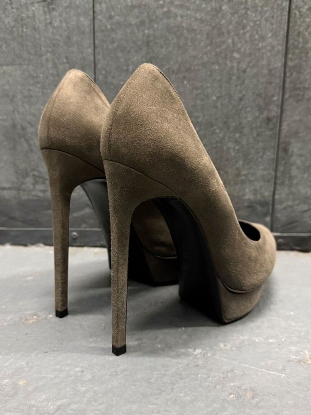 SAINT LAURENT JANIS Dark Grey Suede Leather Platform Stiletto Pumps Shoes 38.5 - Picture 4 of 9